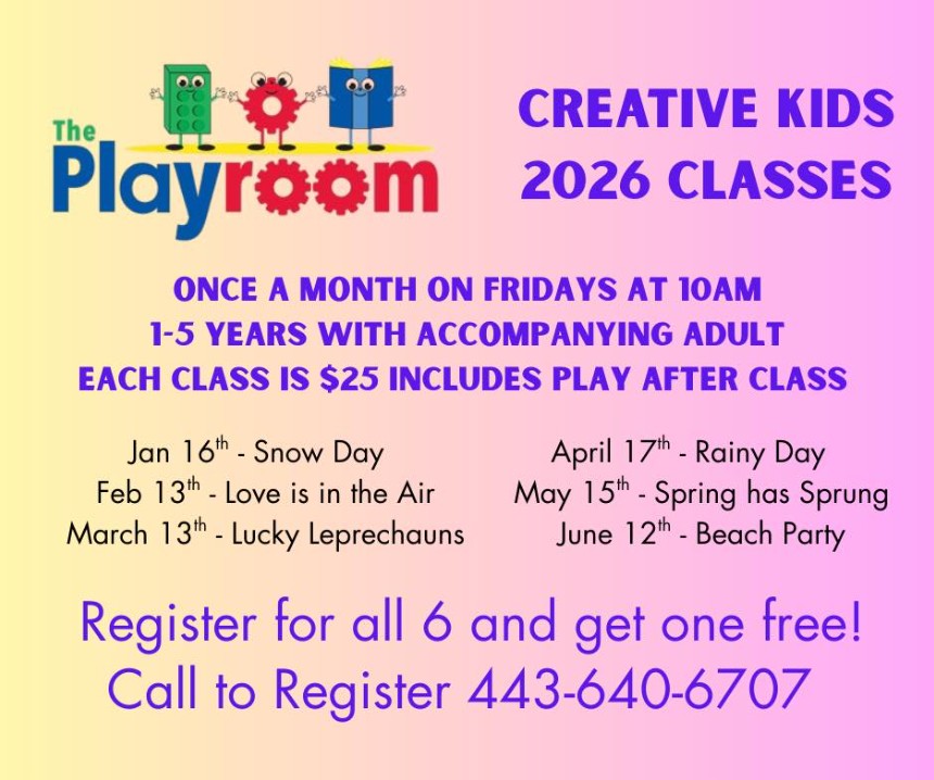 Creative Kids Classes Jan-June 2026. Register for all 6 get one class free