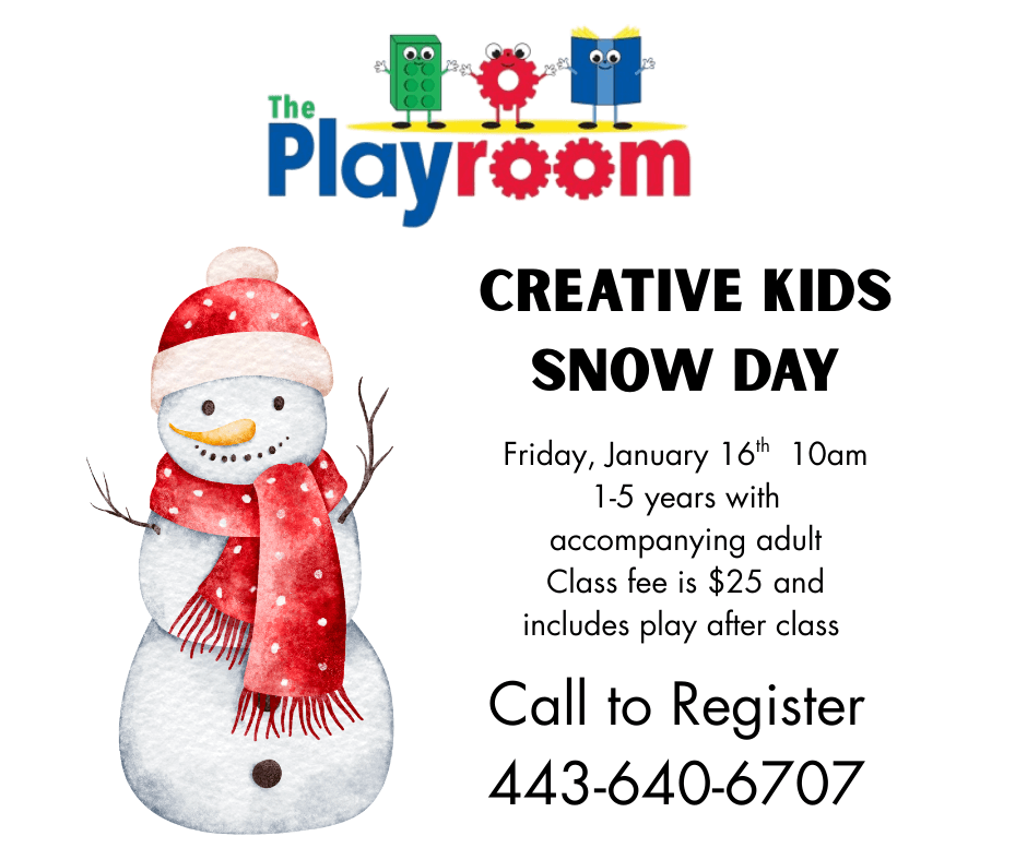 The Playroom Creative Kids Snow Day event info for Friday, January 16, 2026. Click to see text with event info