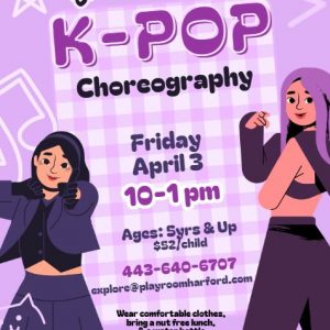 K-Pop Choreography drop-off camp at The Playroom in Forest Hill, MD. Click to view details about event in text format.