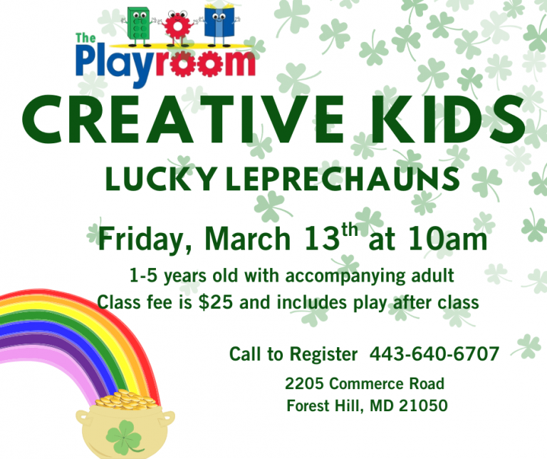 Creative Kids Lucky Leprechauns at The Playroom in Forest Hill on March 13, 2026. Click to view text for event info.