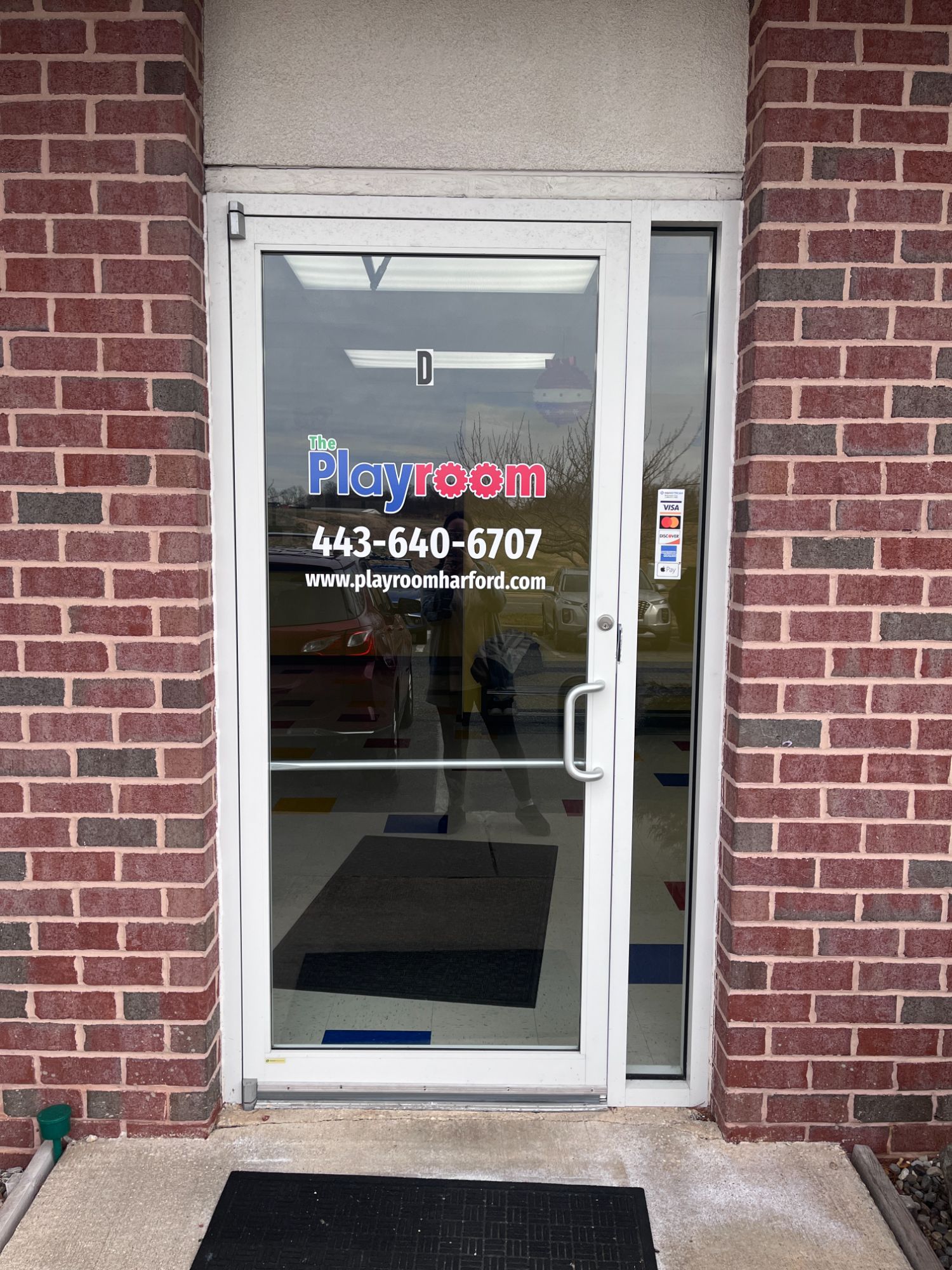 Front door entrance view of The Playroom near Bel Air, MD