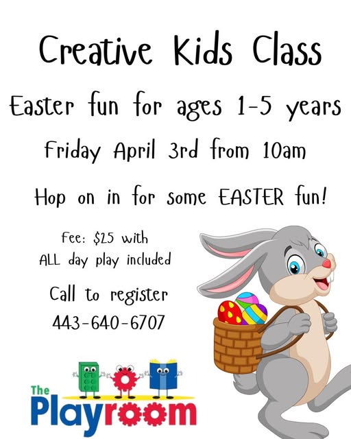 Creative Kids Easter Fun class on April 3, 2026 at The Playroom in Forest Hill, MD