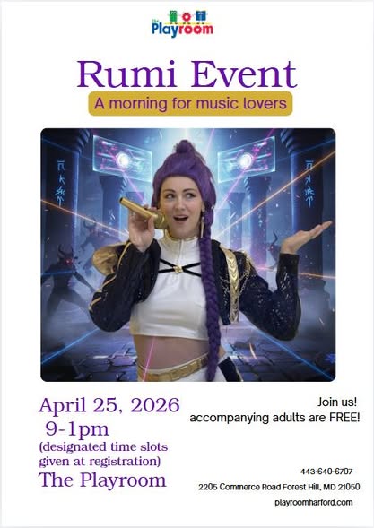 Meet K-Pop's Rumi at this character meet and greet at The Playroom in Harford County, MD on April 25, 2026