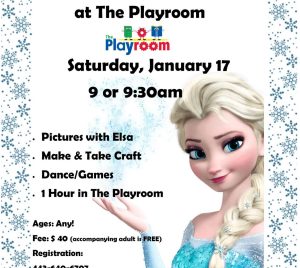 Come meet Elsa at The Playroom in Forest Hill, MD on January 17, 2026. Visit the event page for text details.