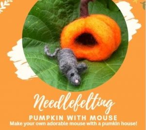 Needlefelting: Pumpkin with a Mouse Adult Art class at The Playroom in Harford County, Maryland. Make your own adorable mouse with a pumpkin house. October 8 at 6 PM, $35/adult. Call to register 443-640-6707