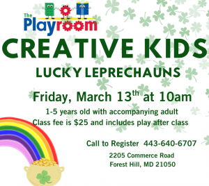 Creative Kids Lucky Leprechauns at The Playroom in Forest Hill on March 13, 2026. Click to view text for event info.